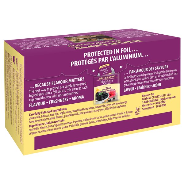 Bigelow Blackberry Citrus Herbal Tea Plus Zinc, 18 ct, 1.06 oz