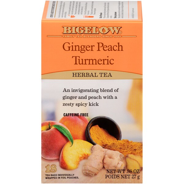 Bigelow Ginger Peach Turmeric Tea Bags, Caffeine Free, 18 ct, 0.98 oz