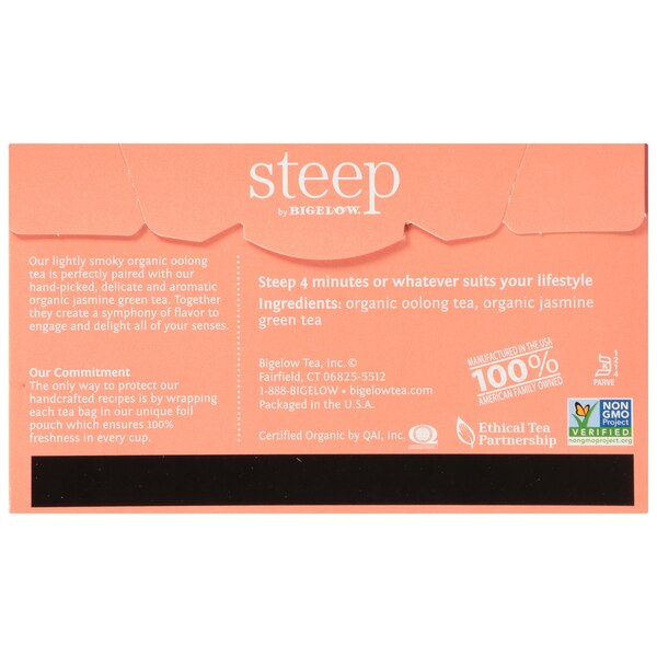 Steep by Bigelow Organic Oolong & Jasmine Green Tea, 20 ct, 1.28 oz