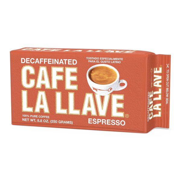 Cafe La Llave Espresso-Style Decaffeinated Coffee, Dark Roast, Ground, 8.8 OZ