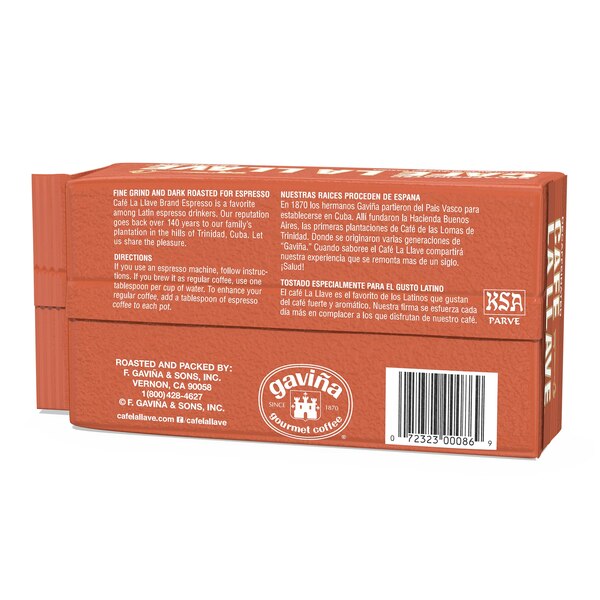 Cafe La Llave Espresso-Style Decaffeinated Coffee, Dark Roast, Ground, 8.8 OZ