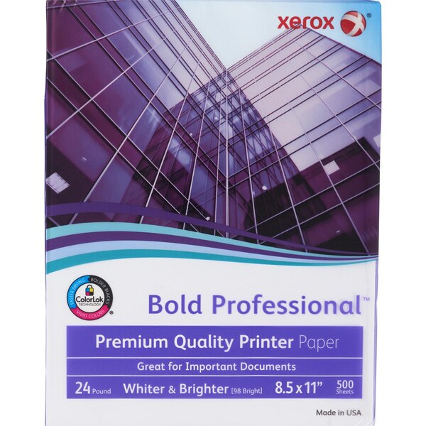 Xerox Bold Professional Quality Paper,  8 1/2"" x 11"", 24 Lb., 98 Bright