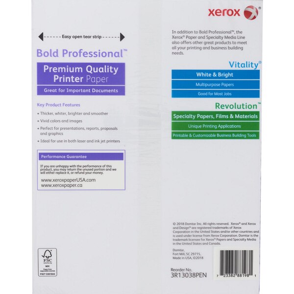 Xerox Bold Professional Quality Paper,  8 1/2"" x 11"", 24 Lb., 98 Bright