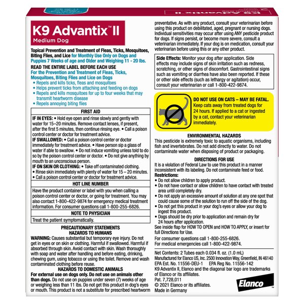 K9 Advantix II Medium Dog Flea & Tick Treatment, 2 ct