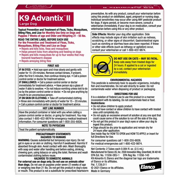 K9 Advantix II Large Dog Flea & Tick Treatment, 2 ct
