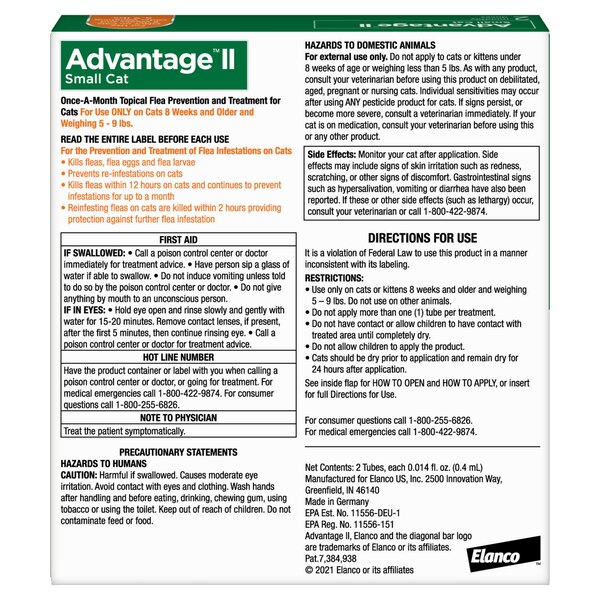 Advantage II Small Cat Flea & Tick Treatment, 2 ct