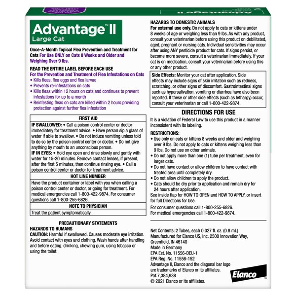 Advantage II Large Cat Flea & Tick Treatment, 2 ct