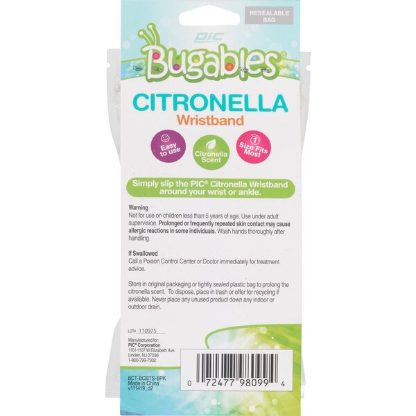 Bugables Citronella Wristband, 6 ct