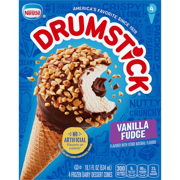 Drumstick Vanilla Fudge Sundae Cone, 4 Count