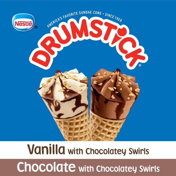 Drumstick Lil' Drums Vanilla and Chocolate with Chocolatey Swirls Sundae Cones, 12 Count