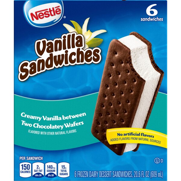 Nestle Vanilla Frozen Dairy Dessert Sandwiches, 6ct