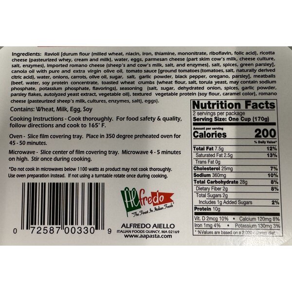 Alfredo Aiello, Ravioli & Meatballs Mini Meal, 12 oz