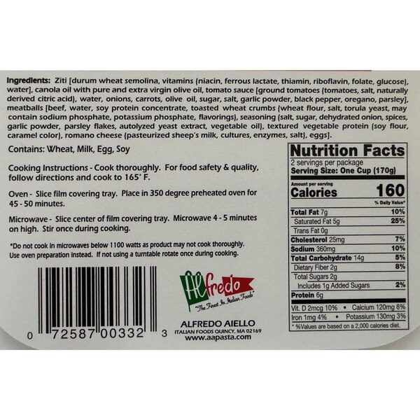 Alfredo Aiello, Ziti & Meatballs Mini Meal, 12 oz