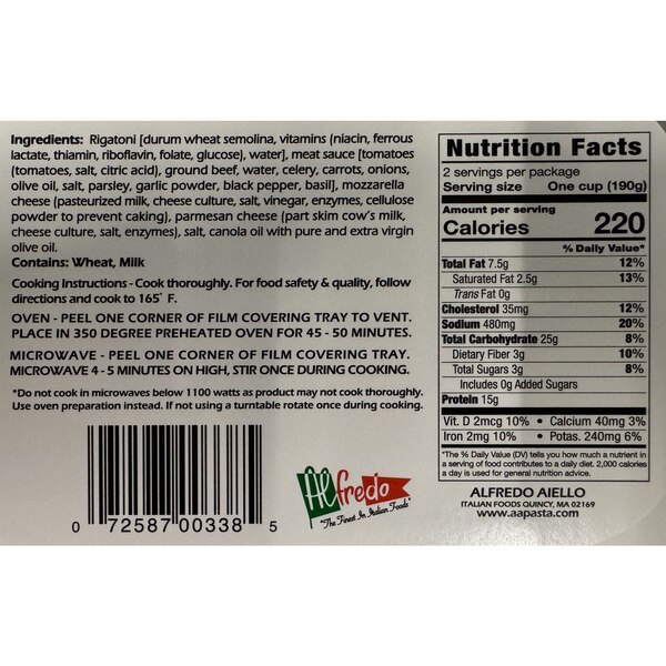 Alfredo Aiello, Rigatoni Bolognese Mini Meal, 12 oz