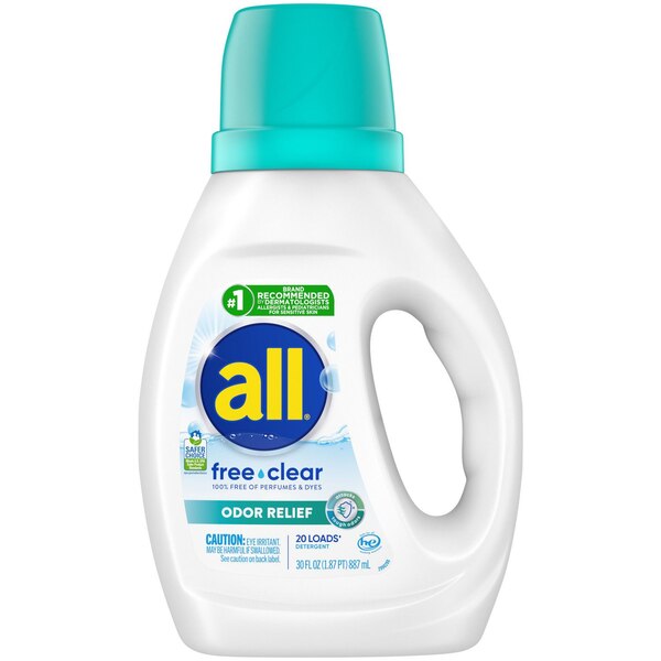all Liquid Laundry Detergent, Free Clear + Odor Relief, 30 oz