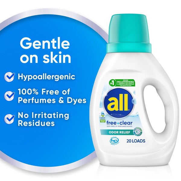 all Liquid Laundry Detergent, Free Clear + Odor Relief, 30 oz