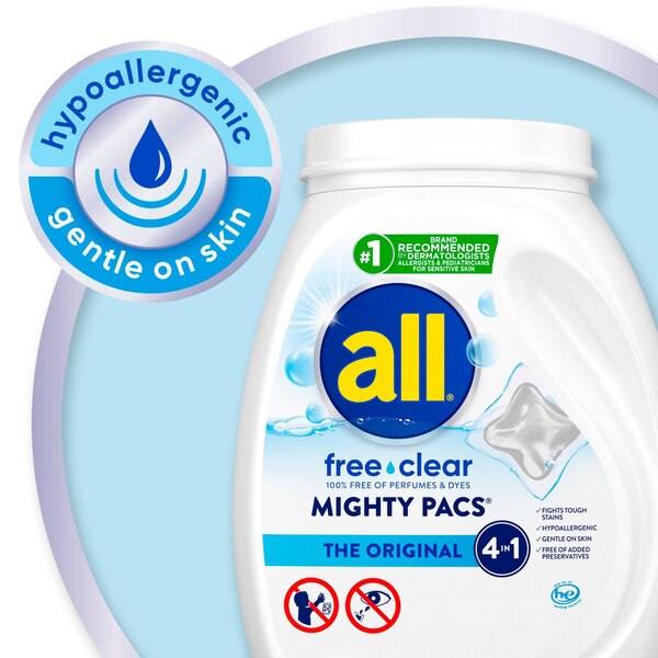 all Mighty Pacs Laundry Detergent, Free Clear for Sensitive Skin, 19 ct