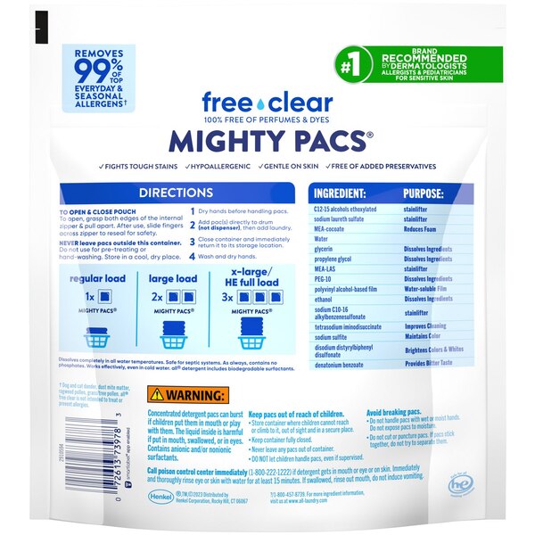 All Free & Clear Laundry Detergent Mighty Pacs, The Original, 39 ct