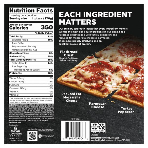 Healthy Choice Turkey Pepperoni Cauliflower Crust Flatbread Pizza, 6 oz
