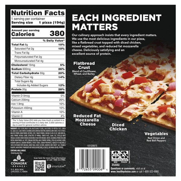Healthy Choice BBQ Chicken Cauliflower Crust Flatbread Pizza, 6.85 oz