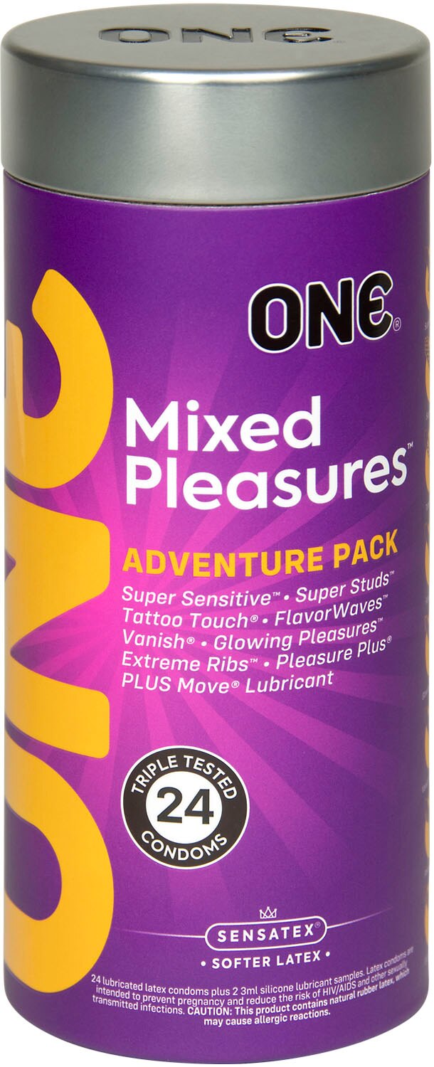 ONE - Condones de látex lubricados Mixed Pleasures, premium, surtidos