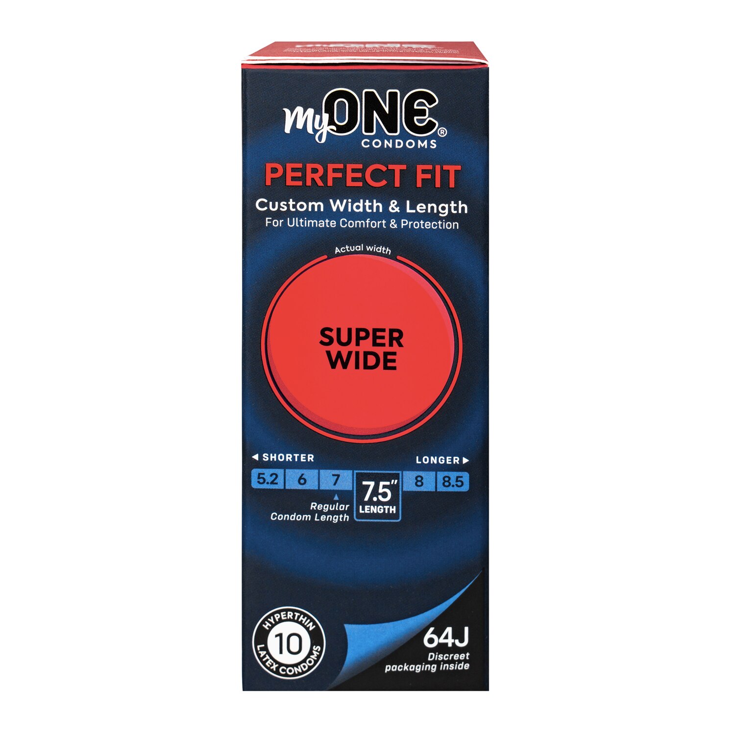 MyONE Custom Fit, SUPER WIDE Condoms FitCode 64J, 10 CT
