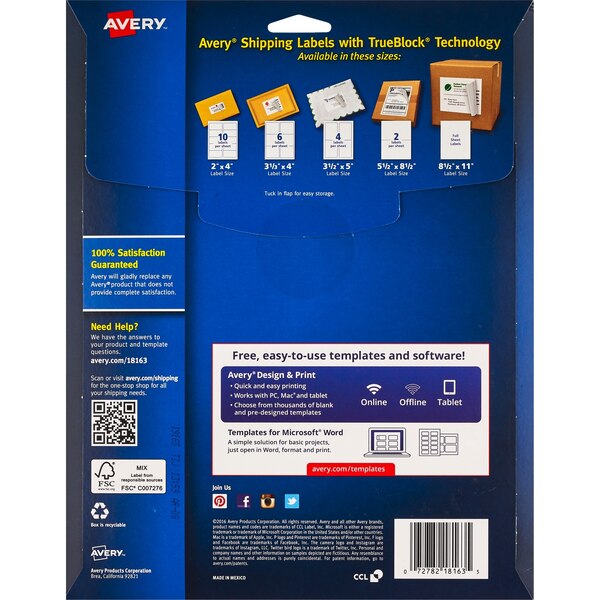 Avery Mailing Labels 2 x 4 Inch White