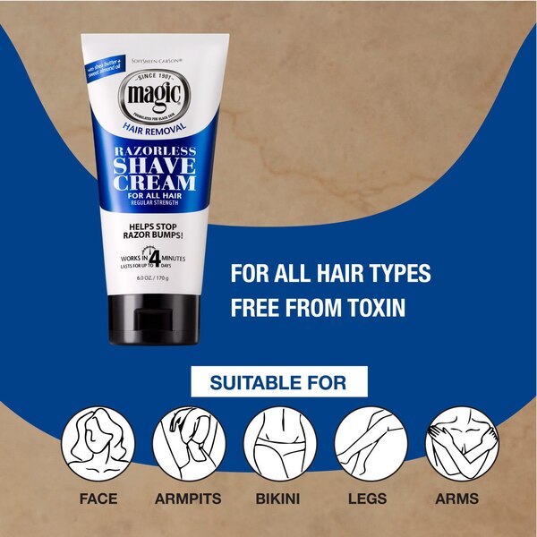 Magic Razorless Cream Shave, Light Fresh Scent, 6 OZ