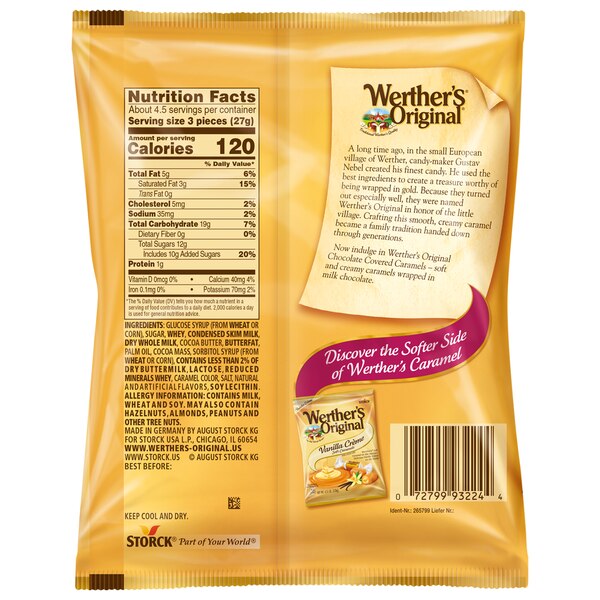 Werther's Original Soft Chocolate Covered Caramel Candy, 4.51 oz