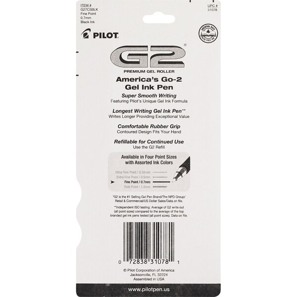 Pilot G2 Fine Point Rolling Ball Gel Pens Black