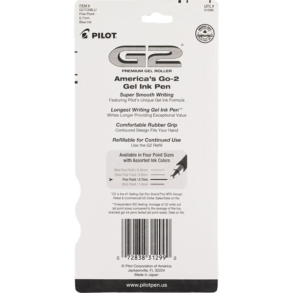 G2 Premium Gel Roller Fine Pens, Blue Ink