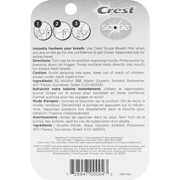 Crest Scope Long Lasting Breath Mist, Peppermint, .24 OZ