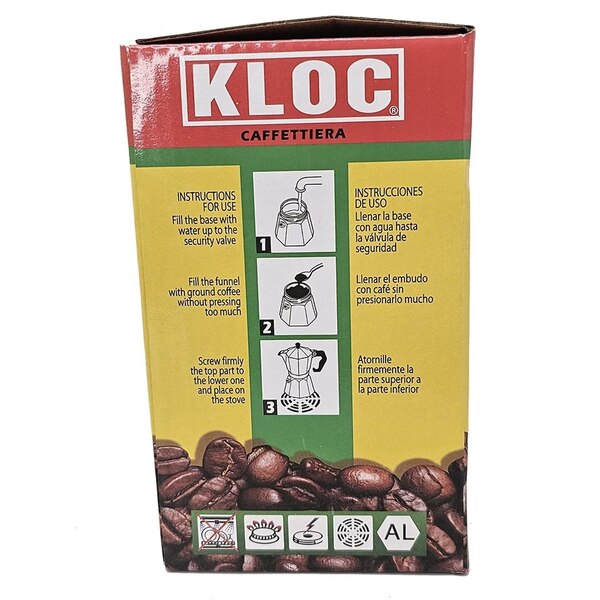 KLOC 3-Cup Espresso Coffee Maker Stovetop, Aluminum