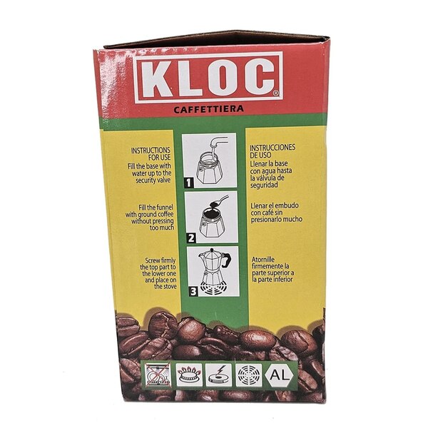KLOC 6-Cup Stove-Top Espresso Coffee Maker, Aluminum, Silver