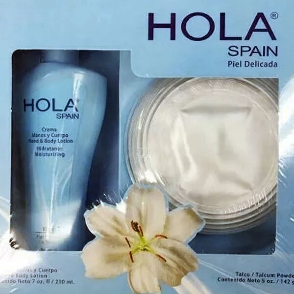 Hola Spain Hand and Body Lotion & Talcum Powder Gift Set for Delicate Skin, Blue
