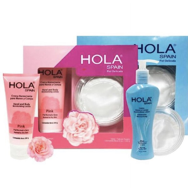 Hola Spain Hand and Body Lotion & Talcum Powder Gift Set for Delicate Skin, Blue