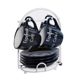 Happicup 4-Piece Espresso Cups and Saucers Set with Chrome Rack, 3 OZ-Capacity, thumbnail image