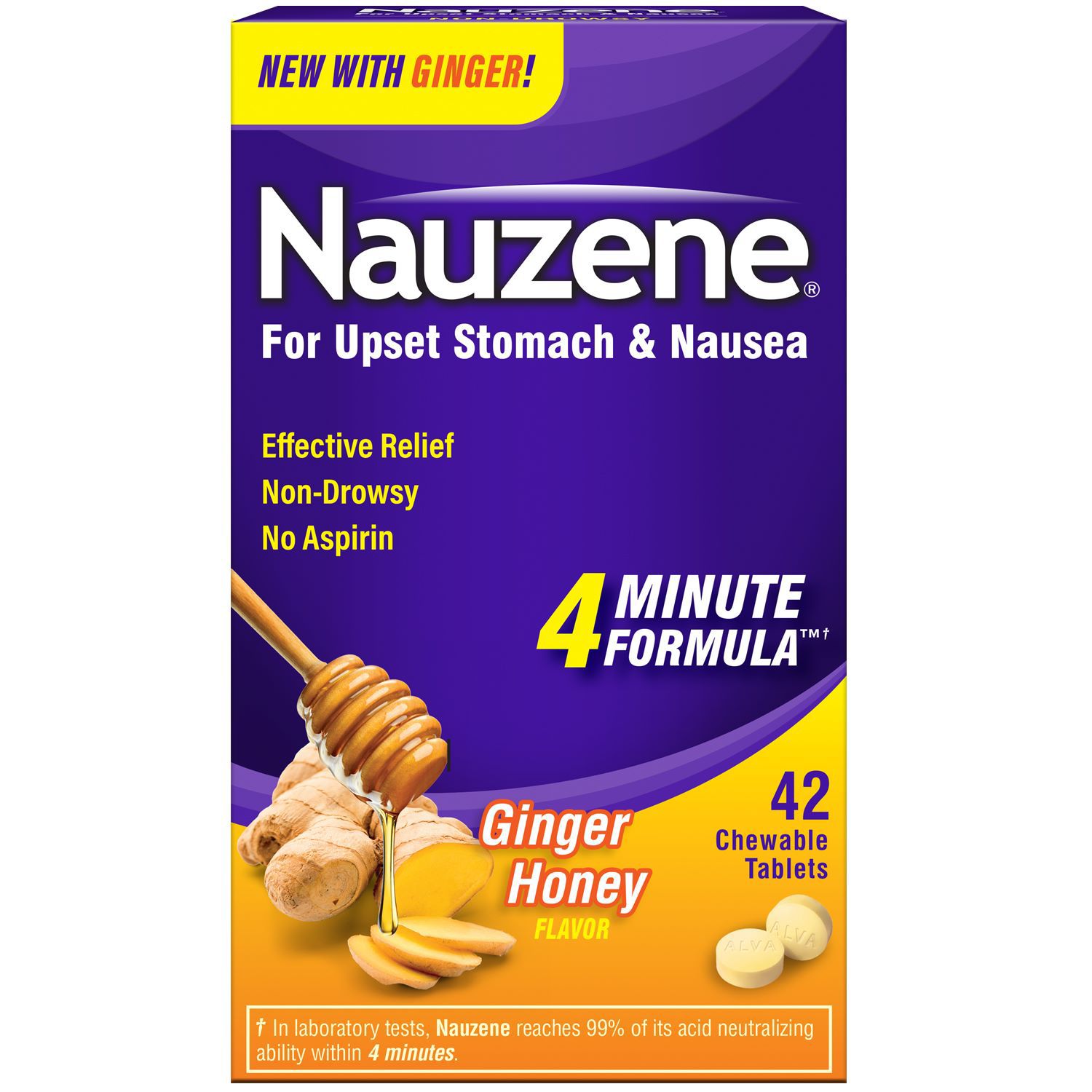 Nauzene Ginger Honey Chewables 42ct. Sodium Citrate Dihydrate (230 mg) Chewables