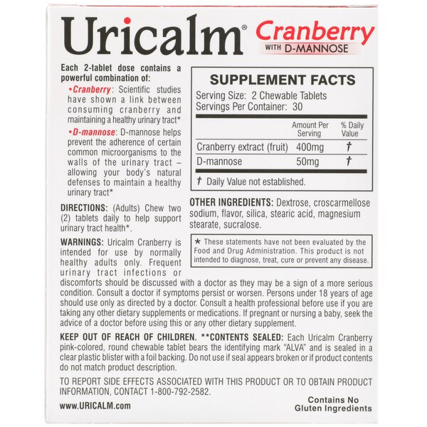 Uricalm Cranberry Daily Dietary Supplement Chewable Tablets, 60 CT