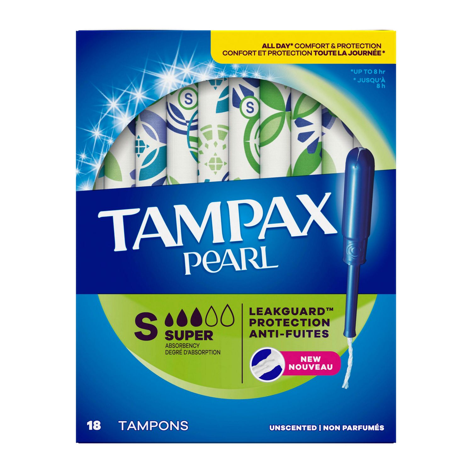 Tampax Pearl Tampons with LeakGuard Braid, Unscented, Super