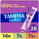 Tampax Radiant Tampons, Regular/Super/Super Plus Absorbency, 28 CT, thumbnail image