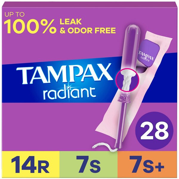 Tampax Radiant Tampons, Regular/Super/Super Plus Absorbency, 28 CT