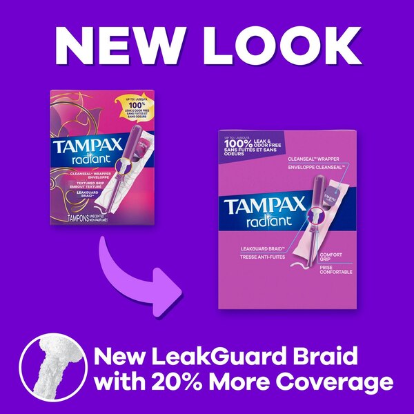 Tampax Radiant Tampons, Regular/Super/Super Plus Absorbency, 28 CT