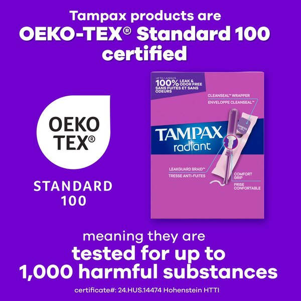 Tampax Radiant Tampons, Regular/Super/Super Plus Absorbency, 28 CT