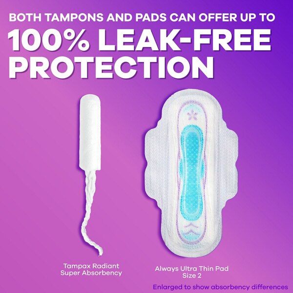 Tampax Radiant Tampons, Regular/Super/Super Plus Absorbency, 28 CT