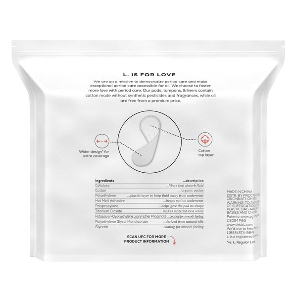 L. Organic Ultra Thin Panty Liners, Extra Long, 80 CT