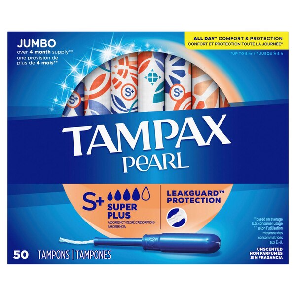 Tampax Pearl Tampons with LeakGuard Braid, Unscented, Super Plus