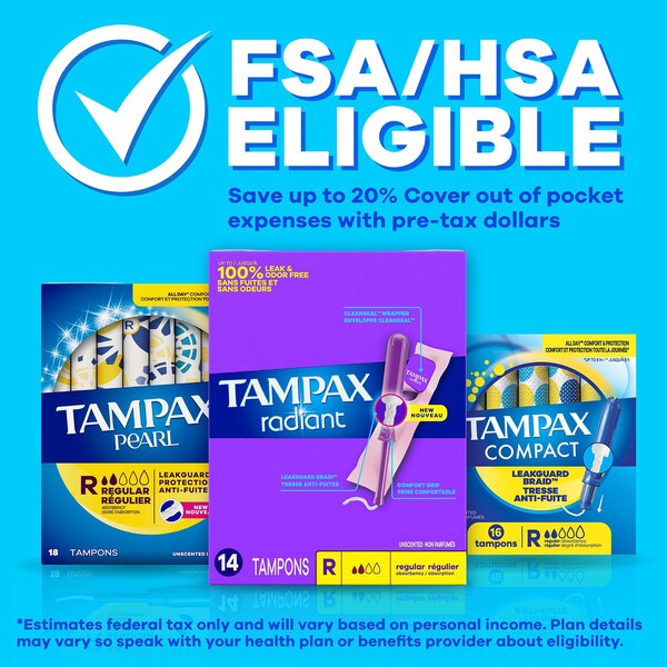 Tampones Tampax Pearl con LeakGuard Braid, sin fragancia, Light/Regular/Super