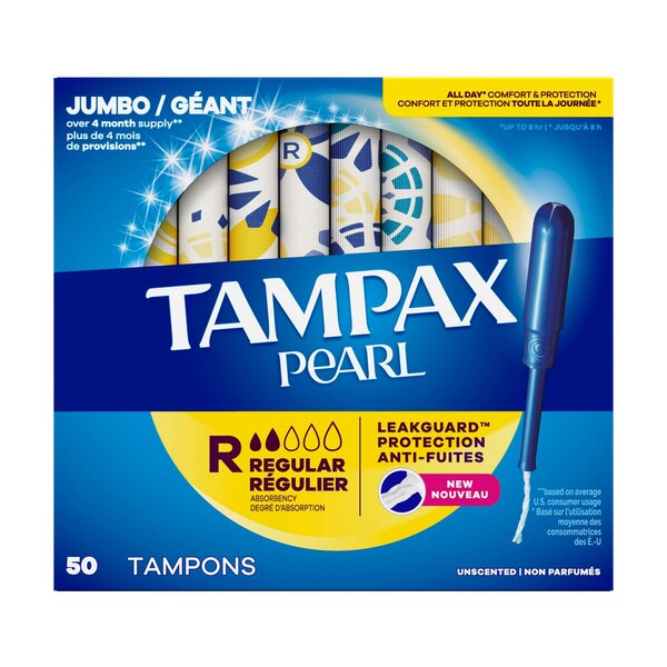 Tampax Pearl Tampons with LeakGuard Braid, Unscented, Regular