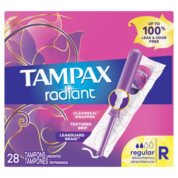 Tampax Radiant Plastic Tampons, Unscented, Regular
